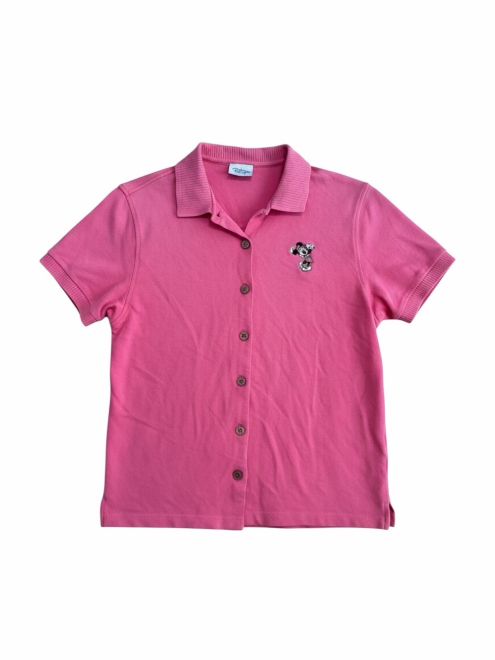 Vintage Disney Minnie Mouse Embroidered Pink Button Front Polo Shirt L